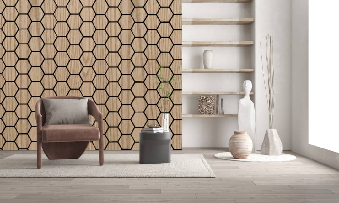 Hexagon Akupanel – Akoestische wandpaneel - Rustiek Eiken 80 x 65 x 2cm 2