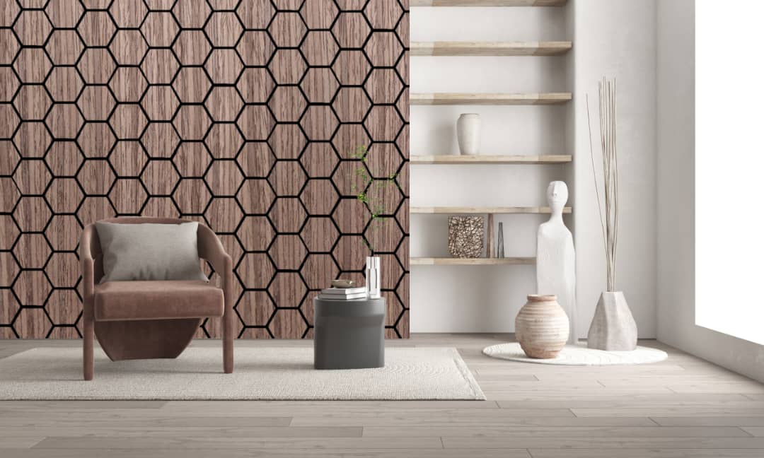 Hexagon Akupanel – Akoestische wandpaneel - Walnoot Eiken 80 x 65 x 2cm 2