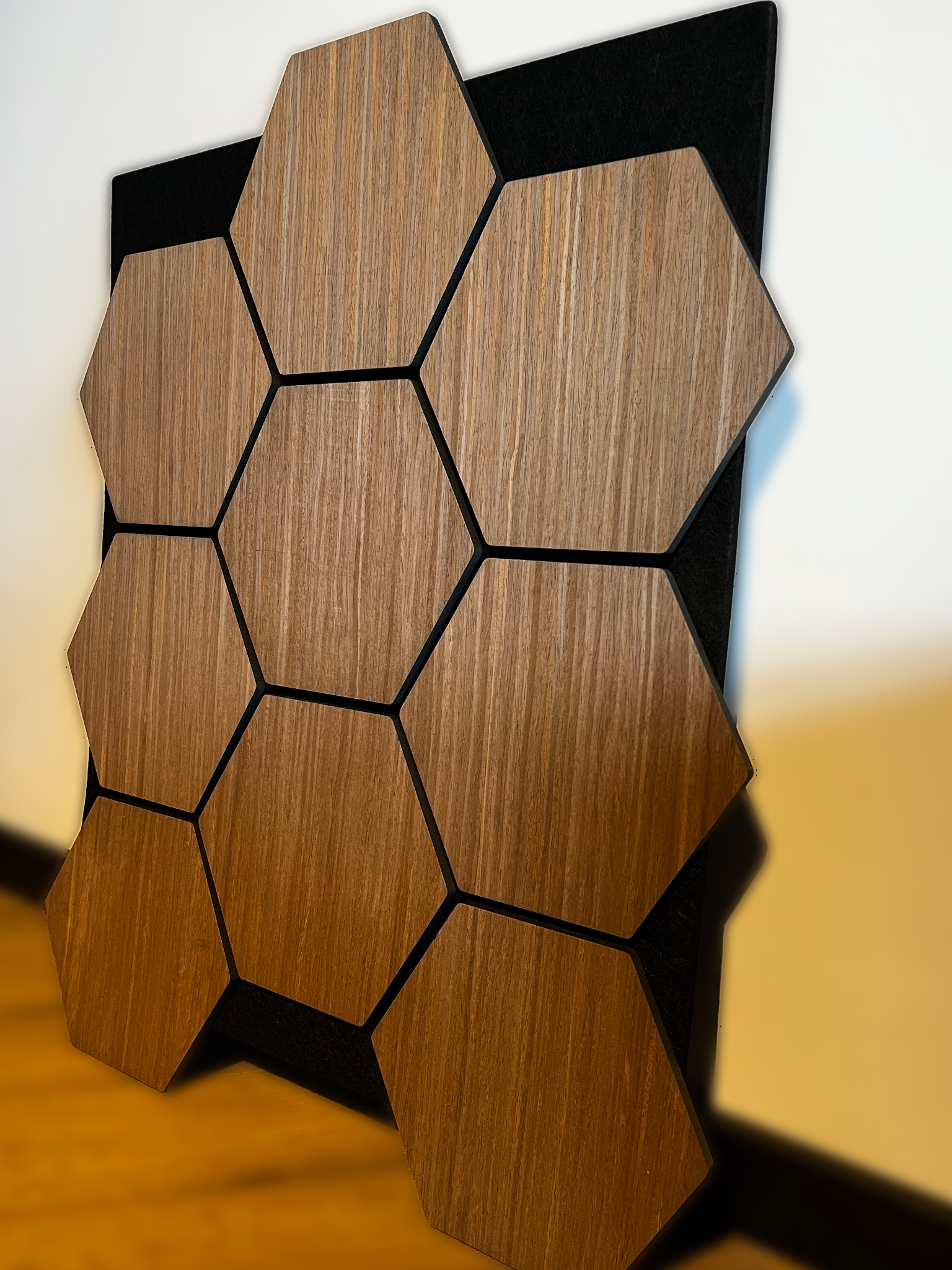 Hexagon Akupanel – Akoestische wandpaneel - Walnoot Eiken 80 x 65 x 2cm 3