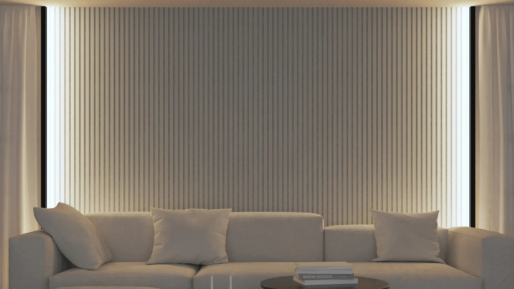 Akoestische wandpanelen - 280 x 60 cm - Wit Eiken met wit vilt - Lattenwand - Akupanel - 3 Zijdig Houtfineer 5